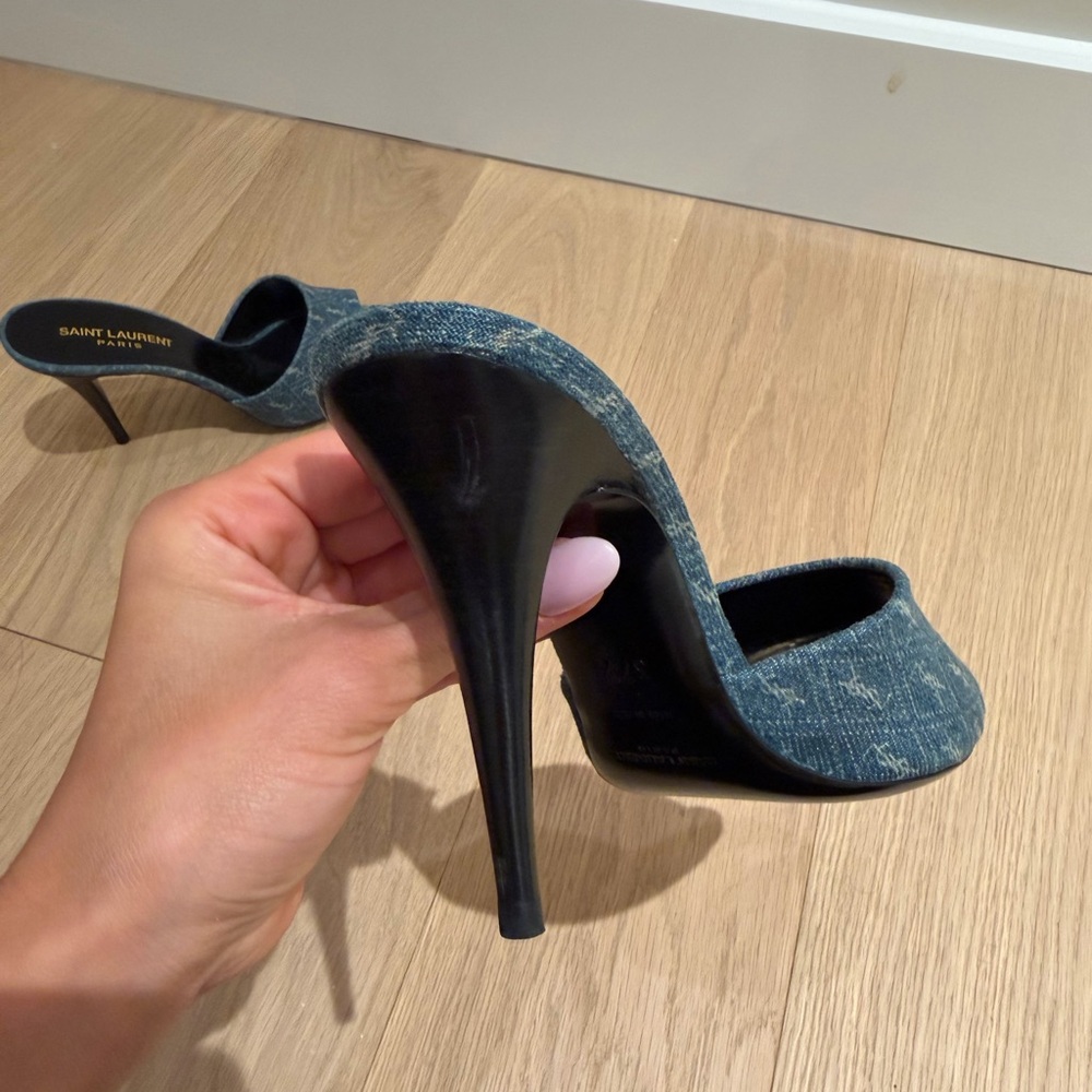 Saint Laurent Denim Blue Heeled Mules - Picture 7 of 9